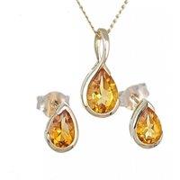 Ojewellery Women's 9ct Yellow Gold Citrine Set Necklace & Earrings | Size: 18 inches