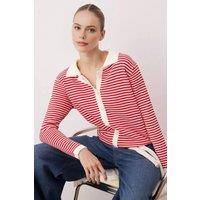 WOVCOR Women's Stripe Knit Collared Button Through Cardigan in Red | Size: Small