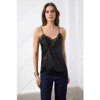 WOVCOR Women's Asymmetric Satin Blouse with Lace Panel Detail & Delicate Straps in Black | Size: 6