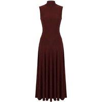 WOVCOR Women's Sleeveless High Neck Knit Maxi Dress with Back Detail in Burgundy | Size: 14