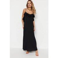 WOVCOR Women's Ruffle Strap Maxi Beach Dress with Flowy Silhouette in Black | Size: 8