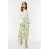 WOVCOR Women's High Waist Floral Midi A Line Skirt with Seam Detail in Green | Size: 10