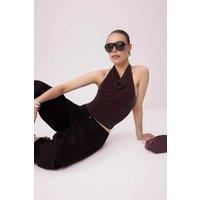 WOVCOR Women's Sparkle Cowl Neck Party Top with Sleeveless Design in Brown | Size: 10