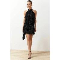 WOVCOR Women's Halterneck Ruffle Detail Mini Dress in Black | Size: 8