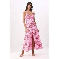 WOVCOR Women's Floral Tie Front Strappy Maxi Dress with Front Split | Size: 8