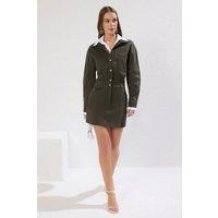 WOVCOR Women's Button Front Mini Dress in Olive | Size: 6