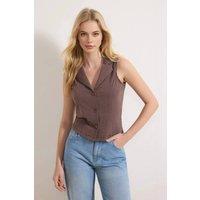 WOVCOR Women's Sleeveless Tailored Button Front Blouse in Brown | Size: XS