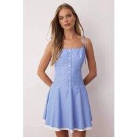WOVCOR Women's Print Button Front Strappy Skater Mini Dress in Blue | Size: 6