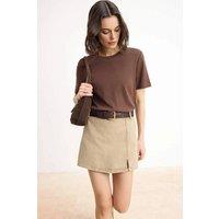 WOVCOR Women's High Waist Denim Mini Skort with Clean A-Line Silhouette in Beige | Size: 6