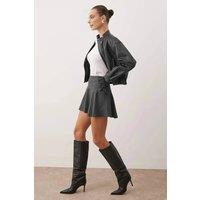 WOVCOR Women's Pinstripe Flippy Mini Skirt with High Waist Fit in Dark Grey | Size: 6