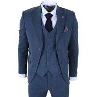 TruClothing Men's IM40 3 Piece Suit Wool Blend Tweed 1920s Gatsby in Blue | Size: 50R