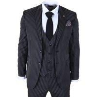 TruClothing Men's Classic Pinstripe 3 Piece Suit Tailored Fit Formal Set in Black | Size: 44R