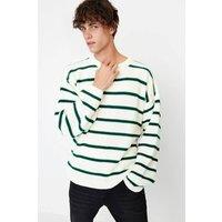 WOVCOR Men's Crew Neck Striped Knitted Sweater in White | Size: Small