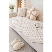Living and Home Non-Slip Faux Plush Sofa Protector in White | Size: Medium