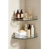 ExtraStar 2Pcs Bathroom Glass Corner Shelf - Wall Mounted Storage Rack in Silver