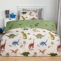 OHS Dinosaur Duvet Cover Bedding Set Reversible with Pillowcase Quilt in Green | Size: Single