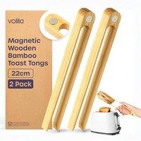 volila 2 Pack Bamboo Toast Tongs 22cm Reusable, Modern & Space-Saving in Brown