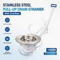 INMTFEI Pull-Up Kitchen Sink Drain Strainer with Overflow Anti-Clog Odor Proof in White