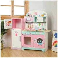 Living and Home Macaron Wooden Play Kitchen Set with Refrigerator for Kids in Pink