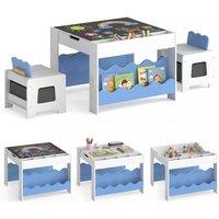 CASART Wooden Kids Table & Chairs Set Activity Table Set w/Chalkboard&Drawers in Blue