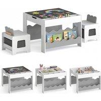 CASART Wooden Kids Table & Chairs Set Activity Table Set w/Chalkboard&Drawers in Grey