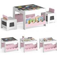 CASART Wooden Kids Table & Chairs Set Activity Table Set w/Chalkboard&Drawers in Pink