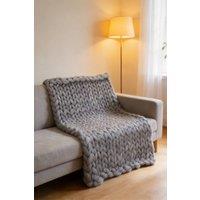 Living and Home Cozy Hand-Knitted Heavy Throw Blanket in Grey