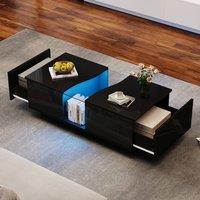 Rolipo Modern Black High Gloss LED Coffee Table with Storage Drawers | Size: 1 Pack