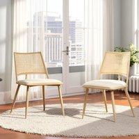 FURNITURE ONE Dining Chairs Set of 2, Upholstered Kitchen Chair with Metal Frame in Light Oak | Size: 2 Pack