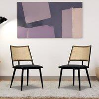 FURNITURE ONE Dining Chairs Set of 2, Upholstered Kitchen Chair with Metal Frame in Black | Size: 2 Pack