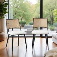 FURNITURE ONE Dining Chairs Set of 2, Upholstered Kitchen Chair with Metal Frame in White | Size: 2 Pack