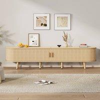 Rolipo 175cm Light Wood Oval TV Stand for 70 Inch TV with Storage in Light Oak