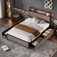 Rolipo 3FT Grey Metal Single Bed Frame With LED Lights & 4 Drawers