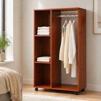 STILVORA Open Wardrobe with Shelves & Wheels in Walnut in Brown