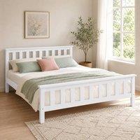 STILVORA Bed Frame 4ft6 Double with wooden structure in White