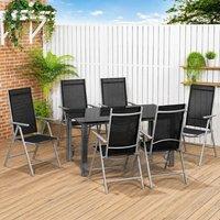 STILVORA Garden Dining Set 7 Piece with reclining chairs in Black