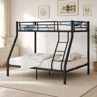 STILVORA Double Sleeper Bunk - 3ft Single Top + 4ft6 Double Bottom, Black Metal | Size: Junior
