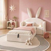 STILVORA Bed Frame 3ft Single with storage upholstered Beige | Size: Junior