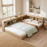 STILVORA Bed Frame 4ft6 Double with Storage Oak in Khaki