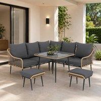 STILVORA Sofa 6-Seater with glass top table light brown in Grey