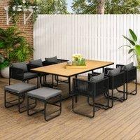 STILVORA Dining Set 10-Seater with rattan design in Black