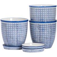 Nicola Spring Hand-Printed Plant Pots with Saucers - 20.5cm - Pack of 3 in Navy