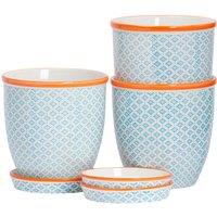 Nicola Spring Hand-Printed Plant Pots with Saucers - 20.5cm - Pack of 3 in Blue