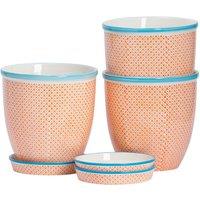 Nicola Spring Hand-Printed Plant Pots with Saucers - 20.5cm - Pack of 3 in Orange