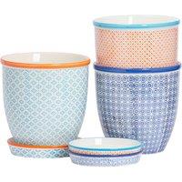 Nicola Spring Hand-Printed Plant Pots with Saucers - 20.5cm - Pack of 3