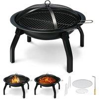 Keplin Portable Folding Fire Pit with Lid & Carry Bag, Stainless Steel in Black
