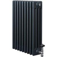 Monstershop Traditional 4 Column Radiator & Valves - 600 x 425mm - Anthracite Grey