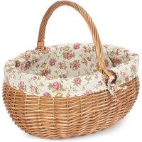 Red Hamper Wicker Cotton Lined Deluxe Shopping Basket in Pink