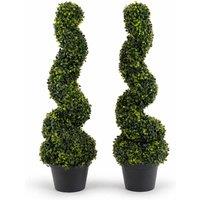Oypla Set of 2 Artificial Topiary Boxwood Spiral Trees in Green