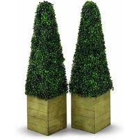 Oypla Set of 2 Artificial Topiary Boxwood Pyramid Trees in Green